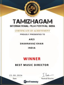 SINGER SHAHNAWAZ KHAN! Best Music Director Award at  Tamizhagam International Film Festival