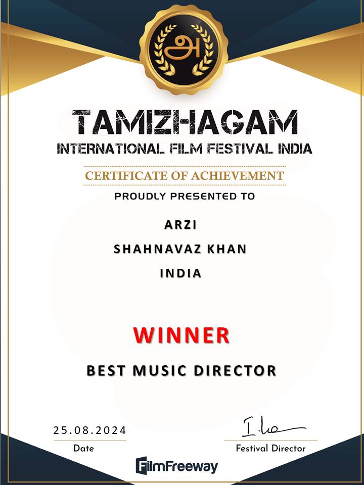 SINGER SHAHNAWAZ KHAN! Best Music Director Award at  Tamizhagam International Film Festival